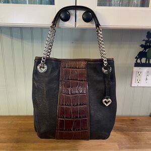 Brighton Pebbled Leather and Croc-Embossed Shoulder Bag